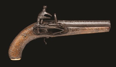 Lot 377 - **A 20 BORE SPANISH MIQUELET-LOCK TRAVELLING PISTOL