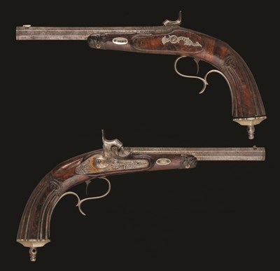 Lot 382 - **A PAIR OF GERMAN PERCUSSION TARGET PISTOLS SIGNED A. SCHULER A SUHL
