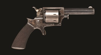 Lot 386 - A .32 CALIBRE TRANTER 1862 PATENT SEVEN-SHOT RIMFIRE SHEATH TRIGGER REVOLVER RETAILED BY J. GRAINGER