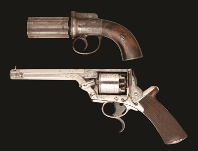 Lot 387 - **A 54 BORE TRANTERS PATENT SELF-COCKING FIVE-SHOT PERCUSSION REVOLVER