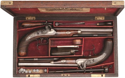 Lot 392 - A CASED PAIR OF 40 BORE PERCUSSION RIFLED OFFICER'S PISTOLS SIGNED MOORE