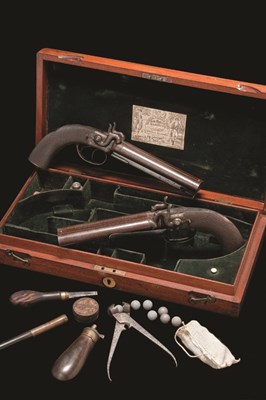 Lot 397 - A CASED PAIR OF 22 BORE D.B. PERCUSSION BELT PISTOLS BY PARKER FIELD & SONS