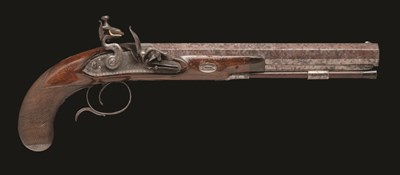 Lot 402 - A 40 BORE FLINTLOCK DUELLING PISTOL BY JOSEPH MANTON LONDON