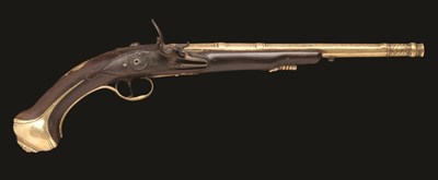 Lot 405 - AN 80 BORE IRISH FLINTLOCK PISTOL BY M. BYRNE