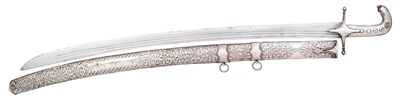 Lot 74 - AN ARAB SILVER-MOUNTED SHAMSHIR