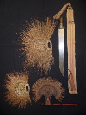 Lot 86 - AN INDIAN BELT DAGGER AND THREE INDIAN FANS