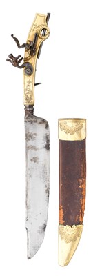 Lot 328 - A COMBINED HUNTING KNIFE AND 140 BORE FLINTLOCK PISTOL BY ALTER