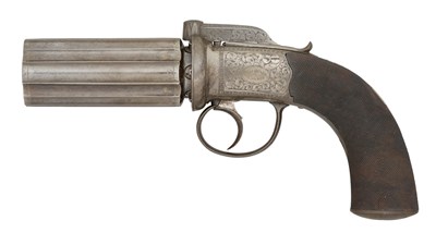 Lot 337 - A 54 BORE SIX-SHOT PERCUSSION PEPPERBOX REVOLVER BY G. & J. DEANE