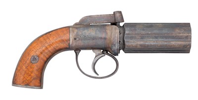 Lot 338 - A 100 BORE SIX-SHOT PERCUSSION PEPPERBOX REVOLVER
