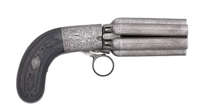 Lot 343 - A .400 CALIBRE BOHEMIAN SIX-SHOT PERCUSSION PEPPERBOX REVOLVER BY A. V. LEBEDA V. PRAZE