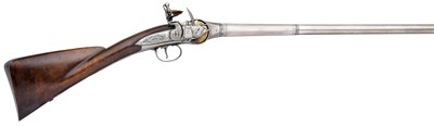 Lot 344 - **A RARE 18 BORE FLINTLOCK BREECH-LOADING REPEATING GUN ON THE LORENZONI PRINCIPLE BY BARBER