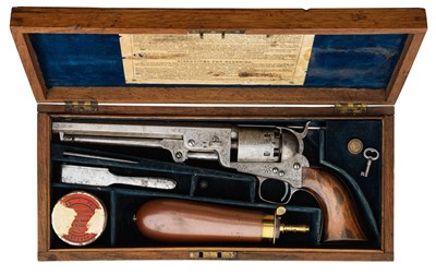 Lot 352 - A CASED .36 CALIBRE COLT LONDON THIRD MODEL 1851 SIX-SHOT PERCUSSION NAVY REVOLVER WITH FACTORY ENGR