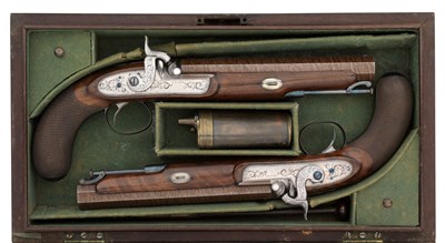 Lot 360 - A CASED PAIR OF 14 BORE PERCUSSION OFFICER'S PISTOLS BY I. LANG