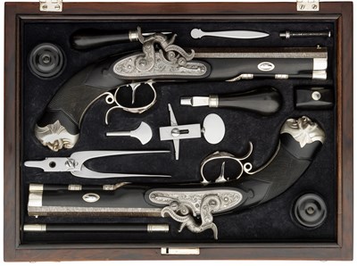 Lot 374 - A PAIR OF .400 CALIBRE HANOVERIAN PERCUSSION RIFLED BELT PISTOLS BY C. D. TANNER & SOHN IN HANNOVER