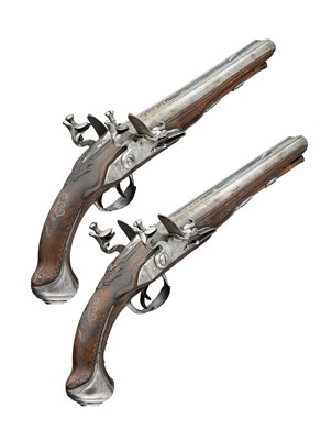 Lot 375 - A PAIR OF 20 BORE D.B. LIEGOIS FLINTLOCK PISTOLS BY N. I. BOSSET A LIEGE