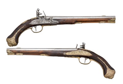 Lot 379 - **A PAIR OF 22 BORE BOHEMIAN FLINTLOCK HOLSTER PISTOLS BY JOHANN PETER