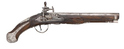 Lot 380 - A BRESCIAN SILVER-MOUNTED ROMAN-LOCK PISTOL