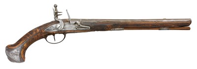 Lot 381 - A 25 BORE FRENCH FLINTLOCK HOLSTER PISTOL SIGNED GRUCHE A PARIS