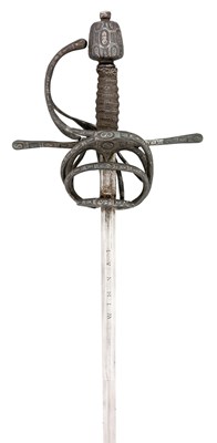 Lot 393 - A SOUTH GERMAN SWEPT-HILT RAPIER WITH CHISELLED AND SILVER-ENCRUSTED HILT