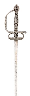 Lot 399 - A GERMAN SMALL-SWORD WITH CHISELLED IRON HILT