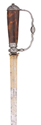 Lot 406 - A RARE GERMAN HUNTING SWORD WITH TORTOISESHELL VENEERED GRIP