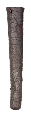 Lot 413 - A RARE GERMAN CHISELLED IRON SCABBARD FOR A SMALL DAGGER
