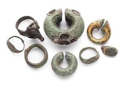 Lot 265 - THIRTEEN BRONZE RINGS, JAVA AND CAMBODIA, 9TH-12TH CENTURIES