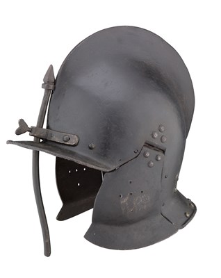 Lot 431 - A FINE GERMAN SAPPER'S BURGONET OF SHOT-PROOF WEIGHT