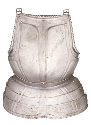 Lot 470 - A SOUTH GERMAN BREASTPLATE WITH EMBOSSED DECORATION IN THE 'BLACK AND WHITE' FASHION