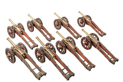 Lot 479 - A RARE GERMAN MINIATURE ARTILLERY BATTERY OF EIGHT CANNON
