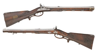 Lot 487 - A PAIR OF 20 BORE SOUTH GERMAN FLINTLOCK RIFLED SPORTING CARBINES BY WOLF