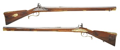 Lot 488 - A PAIR OF 28 BORE SOUTH GERMAN FLINTLOCK RIFLED SPORTING CARBINES BY ANTON MOCK IN TETNANG