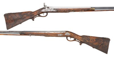 Lot 489 - A PAIR OF 16 BORE SOUTH GERMAN FLINTLOCK AND PERCUSSION SPORTING GUNS BY IOH WOLF IN MURSPURG