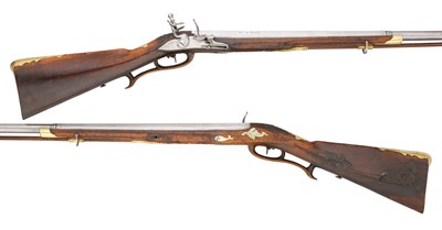 Lot 491 - A PAIR OF 24 BORE SOUTH GERMAN FLINTLOCK SPORTING GUNS BY I. D. IN HORB