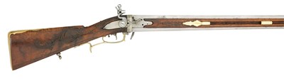 Lot 492 - A 32 BORE GERMAN FLINTLOCK WENDER GUN BY KORB A MILHEIM