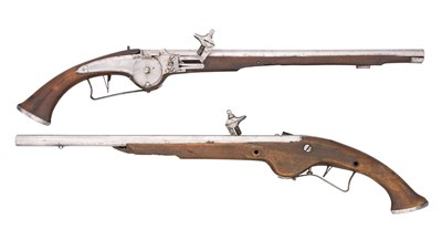 Lot 501 - A PAIR OF 28 BORE GERMAN LONG WHEEL-LOCK HOLSTER PISTOLS