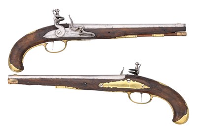 Lot 504 - A PAIR OF 40 BORE BAVARIAN FLINTLOCK HOLSTER PISTOLS BY IOH AND KUCHENREUTER