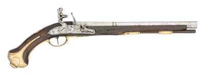 Lot 508 - A 22 BORE SOUTH GERMAN FLINTLOCK HOLSTER PISTOL