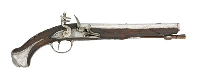 Lot 509 - A 25 BORE CONTINENTAL FLINTLOCK PISTOL
