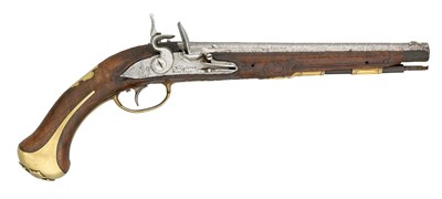Lot 510 - A 22 BORE SOUTH GERMAN FLINTLOCK HOLSTER PISTOL BY C. WOHLHIETER IN BIBERACH