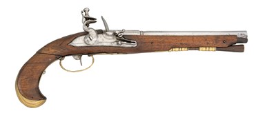 Lot 513 - A 22 BORE GERMAN FLINTLOCK HOLSTER PISTOL