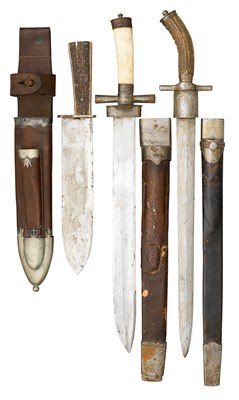 Lot 514 - A GERMAN LARGE HUNTING KNIFE AND TWO GERMAN HUNTING-SWORDS