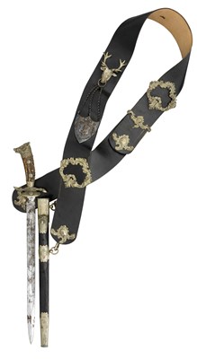 Lot 518 - A GERMAN PRINCELY DRESS HUNTING-SWORD AND COMPANION SILVER-MOUNTED BALDRICK (GALABANDELIER)
