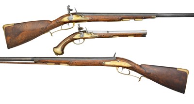Lot 548 - A RARE BAVARIAN GARNITURE OF FLINTLOCK FIREARMS BY JOHANN GEORG LAUTERER OF HARBURG