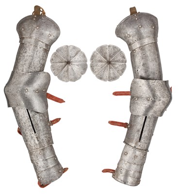 Lot 286 - TWO COMPOSITE ARM-DEFENCES OR 'SPLINTS', EARLY 16TH CENTURY, PROBABLY NORTH ITALIAN FOR EXPORT TO SOUTH GERMANY AND A PAIR OF BESAGUES IN LATE 15TH CENTURY STYE, LATE 19TH/EARLY 20TH CENTURY