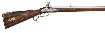 Lot 568 - A 42-BORE GERMAN FLINTLOCK RIFLED SPORTING CARBINE SIGNED GEORG C. FREUND A FURSTENAU