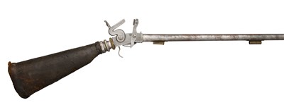 Lot 575 - A 90-BORE AIRGUN WITH EXTERNAL MECHANISM AND TURN-OFF BUTT-RESERVOIR