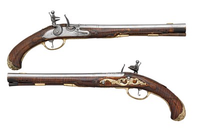 Lot 596 - A PAIR OF GERMAN FLINTLOCK HOLSTER PISTOLS