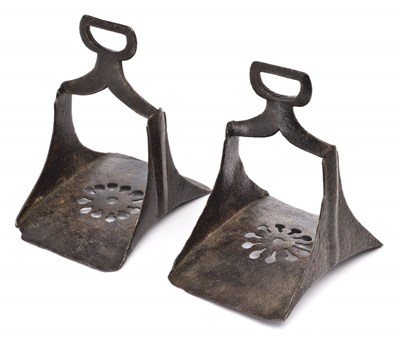 Lot 92 - A PAIR OF OTTOMAN STEEL STIRRUPS