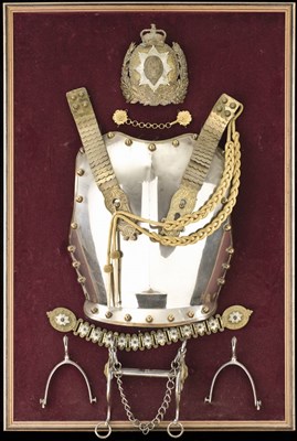 Lot 213 - A MOUNTED DISPLAY OF HOUSEHOLD CAVALRY TROOPERS DRESS